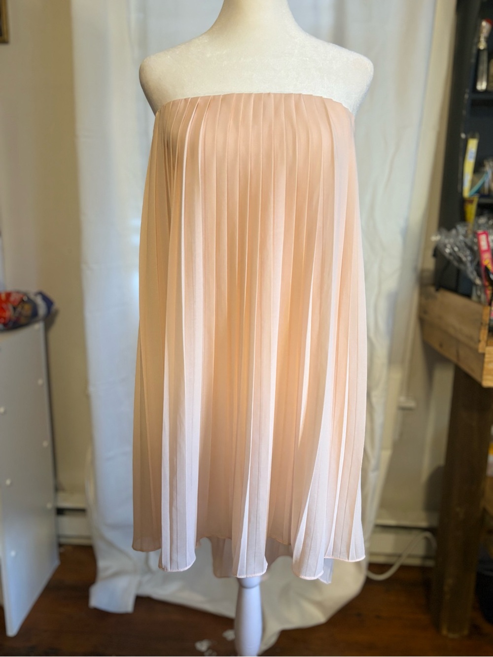 a'gaci Blush Pink Pleated Strapless Skater Dress